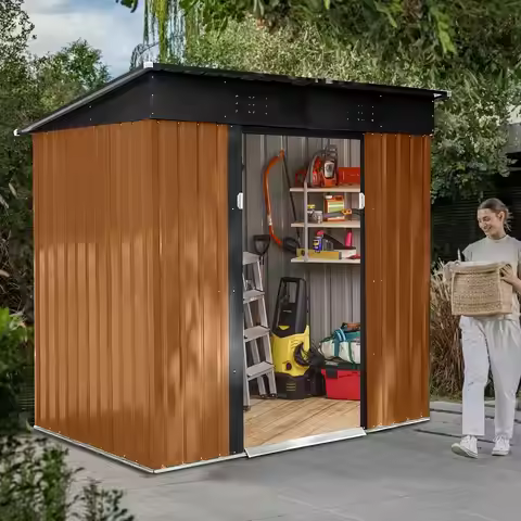 6x4 FT Outdoor Metal Storage Shed Lockable Sloped Roof Tool Backyard Patio, Customized