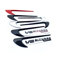 2Pcs Vent Fender Trim Emblem Blade Logo V8 BITURBO 4MATIC  For Mercedes Benz AMG V8 C200 C300 E300 E