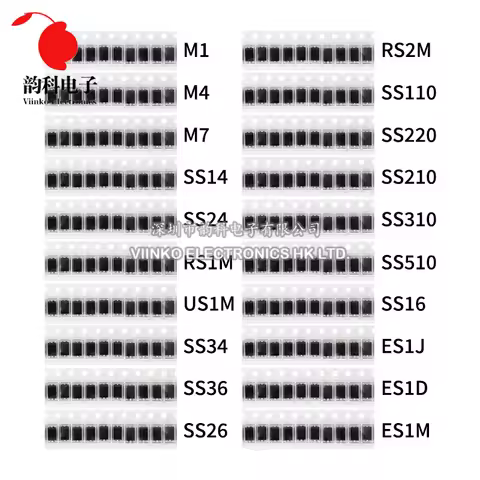 200pcs/lot SMD Diode Assorted Kit M1 M4 M7 SS14 SS24 SS34 SS210 SS510 RS1M US1M ES1M 20ValuesX10pcs 