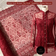 Bahan Kebaya Kain Brokat Tile Etnik Madeline motif 3 Warna Merah Maroon