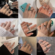 Ifme Fashion Heart Crystal Ring Set Silver Open Rings for Women Accessories Jewelry