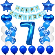 (SG SELLER) 7th Birthday Party Decoration, Blue 7th Birthday Decor Set Happy Birthday Blue 7th Ballo