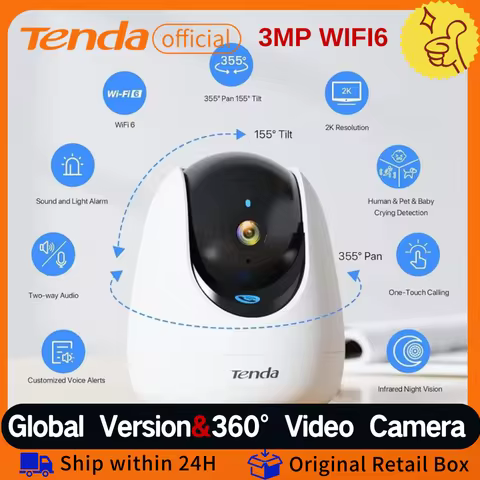 Tenda 3mp Wifi Camera 360° Indoor Video Surveillance Camera with Night Vision for Home Baby Security