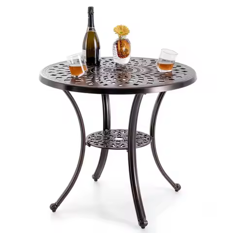 Cast Aluminum Round Patio Table Umbrella Hole All-weather Garden Lawn Backyard Balcony 79cm, Custom
