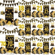 【Local】18th/21th/30th/40th Black Gold Balloons Latex Balloon Happy Birthday Backdrop 70th/60th Birth
