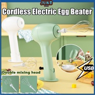 Electric Handheld Baking Mixer 3 Speeds Cordless Portable Milk Frother Whisk Egg Beater Double Mixing Head Stand Food Blender USB Rechargeable