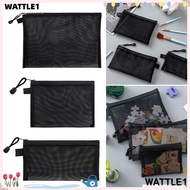 WTTLE Mesh File Bag, Transparent Nylon Pen Bag,  A4 A5 A6 File Folders Office