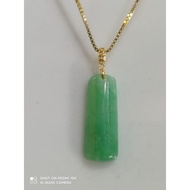 #J278 Natural Grade A Icy Jade Jadeite Wu Shi Pai Pendant H16.5mm with Real 18K Gold Clasp (Free Nec