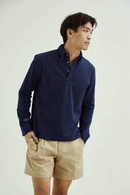 Navy button down long sleeved pique polo