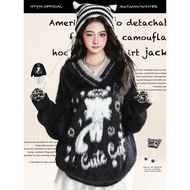 Angel y2k Knitted Sweater Mink Velvet Lazy Style Autumn Subtropical Style Female Kitten V Lightweigh