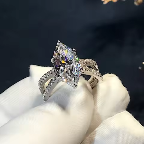 Elegant Marquise cut 3ct Lab Diamond Ring White Gold Filled Bijou Engagement Wedding band Rings for 