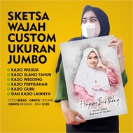 Kado Lukisan Wajah Custom Foto Sendiri Sketsa Cocok Untuk Hadiah Wisuda Nikahan Wedding Pacar Ulang Tahun Tunangan Perpisahan Guru Walldecor Hiasan Dinding Ukuran 40x30