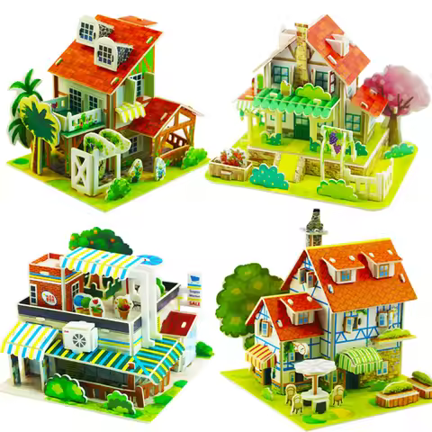 Villa House Castle Building Model 3D Cardboard Puzzle Jigsaw Toys Children's Interest Educational To