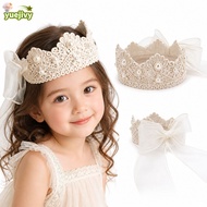 YUEJIPH Baby Crown Headband, Hollow Lace Crown Shape Kids Crown Headpiece,  Mesh Bow Girls Crown Hai