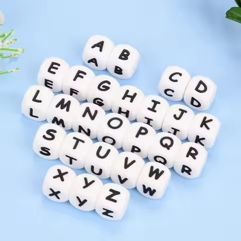 LOFCA 10pcs 12mm Silicone Alphabet Beads BPA Free Baby Teething Alphabet Beads Food Grade Baby Teeth