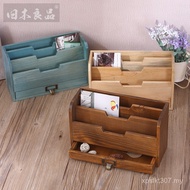 Organizing Box Influencer Desktop Wooden Groceries Storage Box Storage File Retro Office Supplies Dr