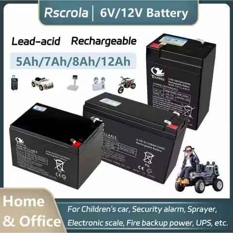 Rechargeable 6V/12V Battery 5Ah/7Ah/8Ah/12Ah Long-lasting Lead-acid Battery for Children's Car,Secur