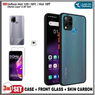 case infinix hot 10s soft hard + tempered glass + garskin carbon - hijau