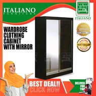 Ready-Fixed 4 Feet Glass Sliding Door Wardrobe Clothing Cabinet With Mirror