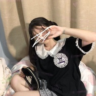 ✟ Kuromi /Cinnamoroll✟ Lolita Lace Doll Collar Tee Aesthetic Loose Women T-shirt Gothic Top Tshirts Harajuku Clothes /JK Loose Top / Oversized Shirt T Shirt F Korean Fashion Short Sleeve Tops Tees/ COS
