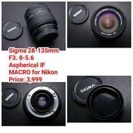 Sigma 28-135mmF3. 8-5.6Aspherical IFMACRO for Nikon