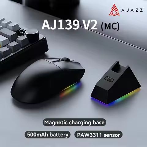 AJAZZ AJ139 V2 MC Wireless Gaming Mouse Bluetooth 2.4Ghz PAW3311 12000DPI RGB Magnetic Charging Dock