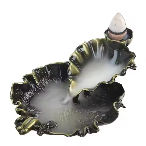 Backflow Incense Holder Waterfall Incense Burner Home Decor, Frog on Lotus Leaf Metal Incense Burner