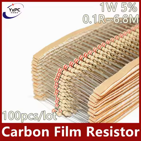 100pcs 1W Carbon Film Resistor 0.1R~6.8M 5% 1.2R 4.7R 10R 100R 330R 470R 1K 2.2K 4.7K 10K 22K 47K 10