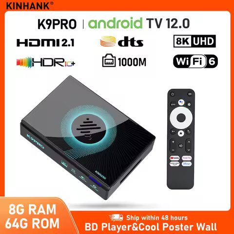 Kinhank K9Pro Android TV 12.0 Box for 8K@60FPS 8GRAM+64GROM BD Player Montage Cool Poster Wall HD Gi