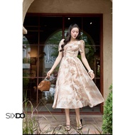 SIXDO Brownish Beige Organza Flared Dress (Brownish Beige Organza Flared Dress)
