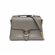 GUCCI Interlock手提風琴包26灰色牛皮淺金扣肩背包