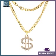HLS Rhinestone US Dollar Money Style Pendant Long Chain Necklace Hip Hop Jewelry