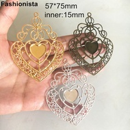 50 pcs Heart Filigree Pendant Tray For Cabochon 57*75mm (inner 15mm),Metal Filigree Flower Base Settings For Jewelry,Gold,Silver