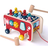 Y8Z Children Wooden Cartoon Elephant Tractor Toy Happy Whack-a-Mole Toddler Percussion Piling Table 