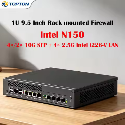 1U Rackmount Mini PC 9.5 Inch Intel N150 4×10G SFP+ 4×2.5G LAN Network Security Appliance Firewall R