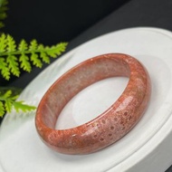 精美 橘粉珊瑚玉手鐲 58MM 玉化珍珠花鳳尾紋 心境調和 吉祥富貴