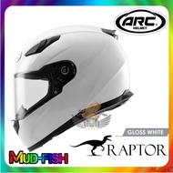 TOPI KELEDAR ARC RAPTOR FULLFACE HELMET PLAIN GLOSS WHITE (SINGLE VISOR)