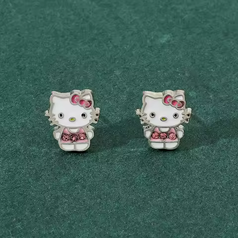 Cute Sanrio Hello Kitty Cartoon Earrings Y2K Sweet Spicy Girl Alloy Earrings Kawai Minimalist Fashio