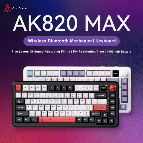 Ajazz AK820 MAX 75% Mechanical Keyboard, Magnetic Keyboard with Screen and Knobs, RGB Bluetooth/Wire