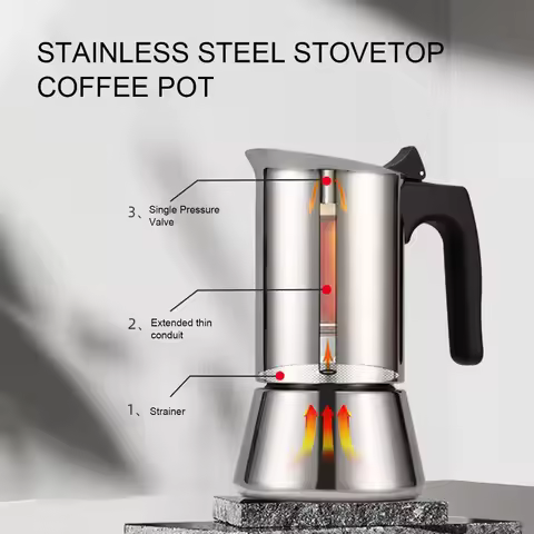 Stainless Steel Moka Pot Large Capacity Silver Stovetop Moka Pot Sturdy Construction Stovetop Espres