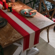 Christmas Green And Red Linen Cotton Stitching Table Runner Dinning Table Decoration Two-color Woven