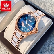 OLEVS Jam Tangan Perempuan Original Waterproof Automatic Mechanical Dragonfly Dial Ceramic Steel Lum