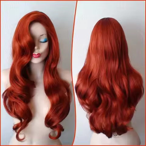 Jessica Rabbit Wavy Long Copper Red Hair Little Mermaid Princess Ariel Heat Resistant Cosplay Costum
