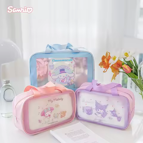 Kawaii Sanrio Makeup Bag Melody Toiletry Storage Bag Cute Kouromi Cartoon See-through Large Capacity