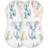 2 Pack Cute Dragons Baby Burp Cloths Set,Soft Absorbent Burpy Cloth Bib Waterproof Milk Spit Up Rags