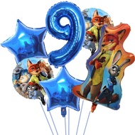 Zootopia Theme Number Balloon Set 6pcs Judy Nick Children's Birthday Party Foil Balloon Decorations
