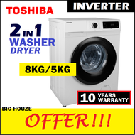 Toshiba 2 in 1 Washer Dryer INVERTER 8KG/5KG Combo Front Load Washing Machine with Clothes Drying Function TWD-BK90S2M / Midea