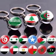 Countries Flag Keychain Algeria Yemen Tunisia Saudi Arabia Egypt Glass Ball Keyring Chain Country Na