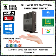 Dell Wyse ZX0 Z90D7 7010 Thin Client Tiny PC / AMD Dual Core / 4GB DDR3 Ram / 100GB SSD / Windows 10