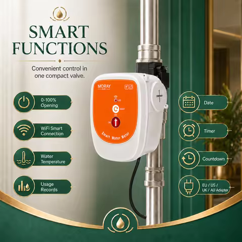 ME220FW WiFi Smart Water Valve Flow Meter 0-10000L DN15-DN25 Temperature Monitoring Supports Alexa a
